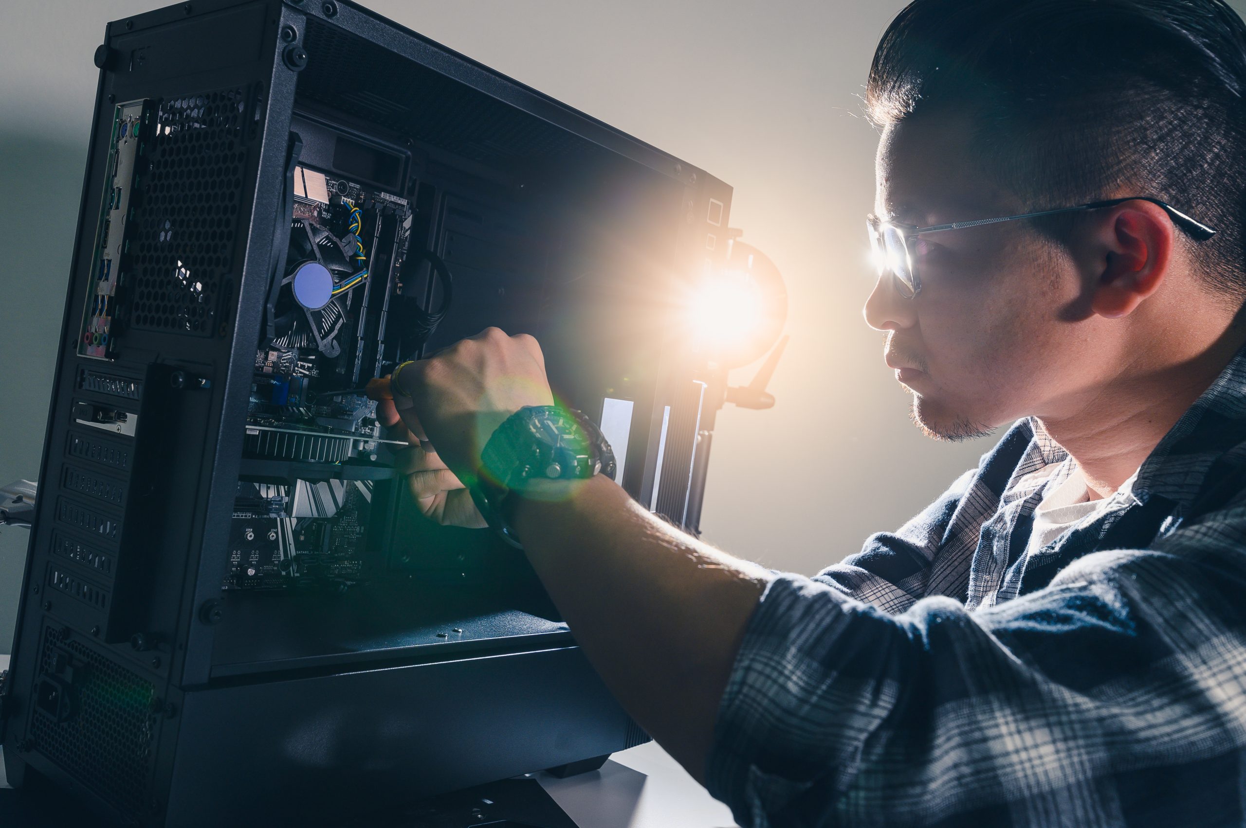 man working on a computer
