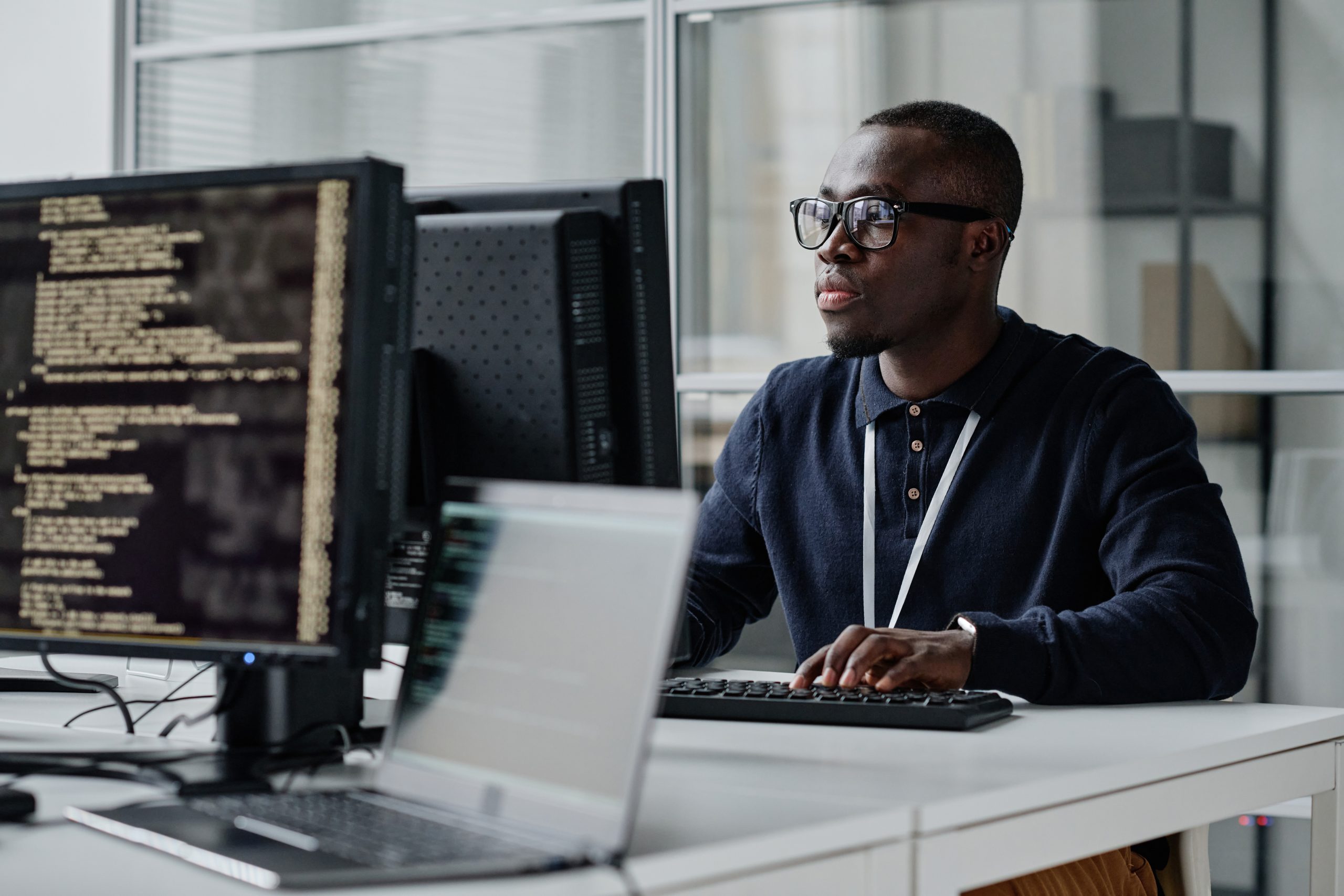 man dealing with cybersecurity