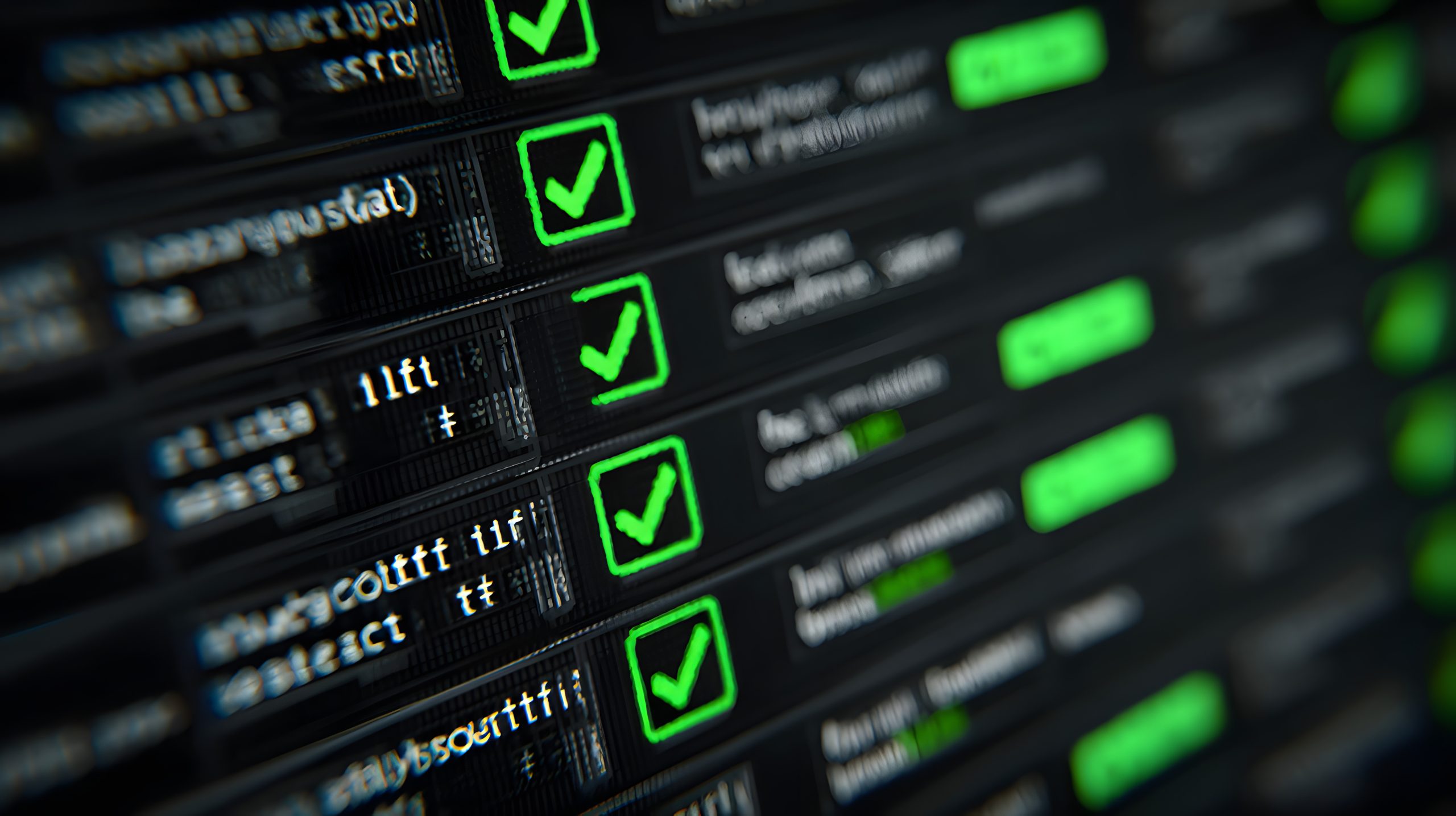 screen with green checks